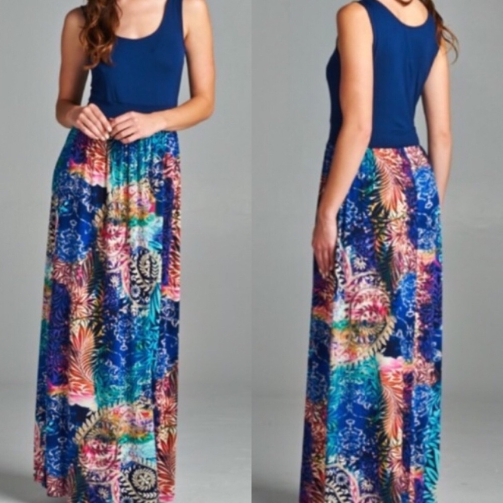 Tropical Print Maxi Dress Full Length Skirt S M L